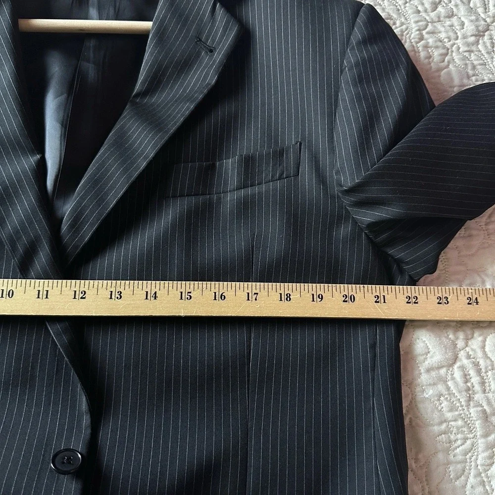 Joseph Abboud Loro Piana Blazer Sport Jacket Wool Men's Size 44L Black Pinstripe